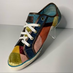 Coach Denese multi color patchwork design suede